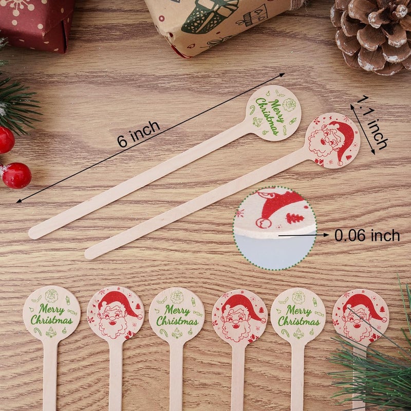mifengda 120Pcs Christmas Coffee Stir Sticks Wooden Cocktail Stirrers Disposable Drink Stirrers Round Wooden Milk Stirrers 6 Inch Christmas Wooden Stir Sticks for Coffee Beverages Cocktail Chocolate Hot Drinks - Image 2